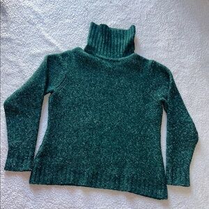 L.L. Bean Green Cowl Turtleneck Sweater Plush Knit